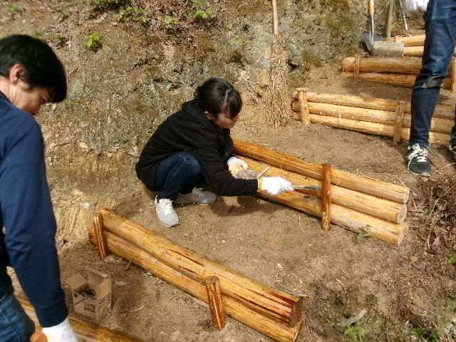 杭の打ち付け作業の様子